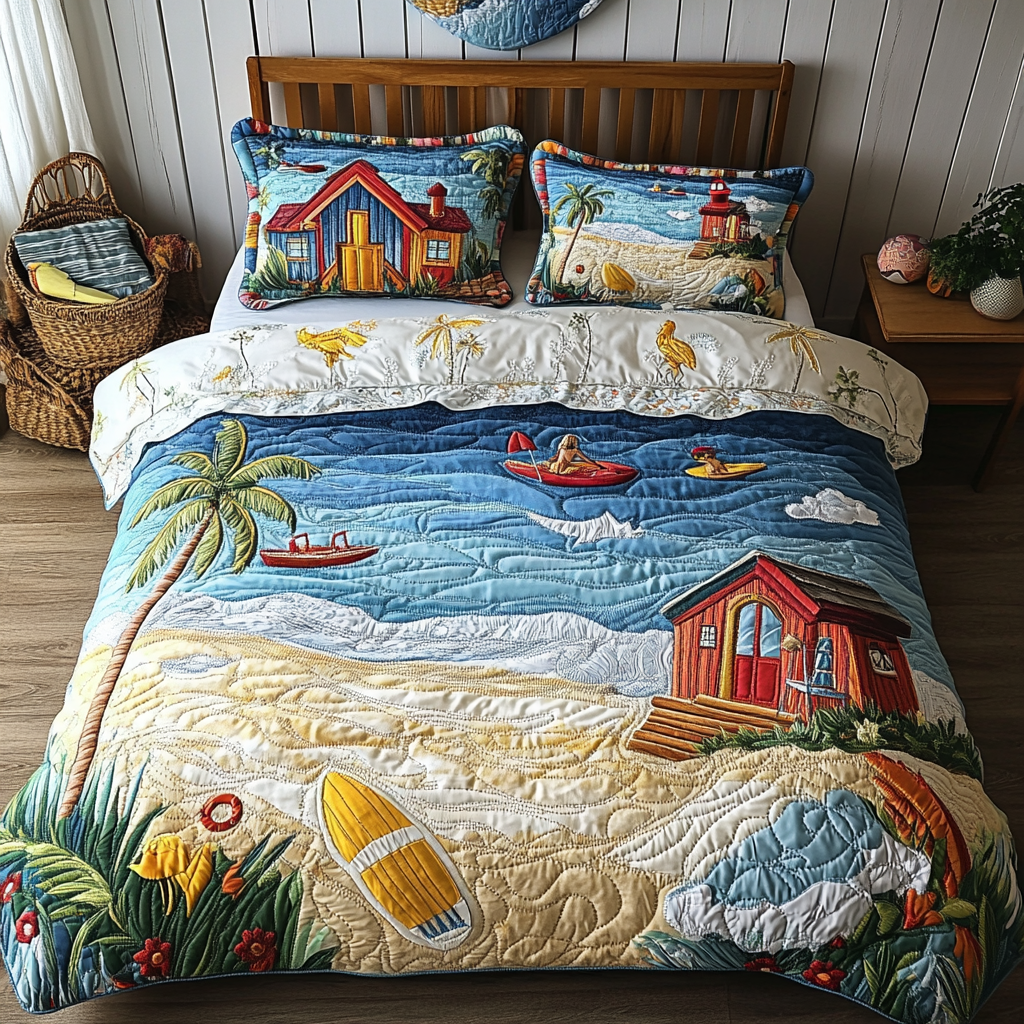 Ocean View Quilted Bedding Set Duvet Cover Bed Sheet Set Christmas Gift Ideas For Beach Lovers Ocean View Quilted Bedding Set Duvet Cover Bed Sheet Set Christmas Gift Ideas For Beach Lovers