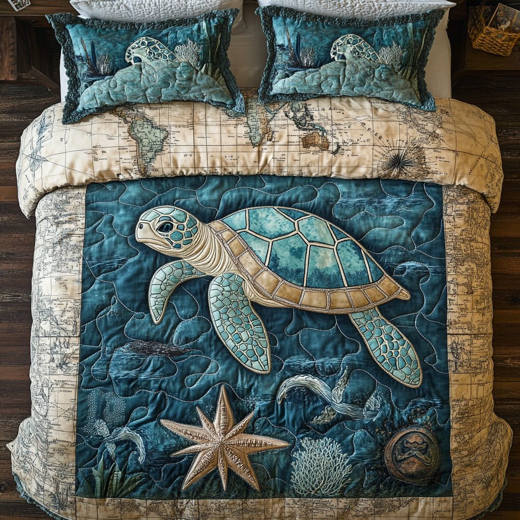 Ocean Wanderer Quilted Bedding Set Duvet Cover Bedspread Turtle Gifts For Her Ocean Wanderer Quilted Bedding Set Duvet Cover Bedspread Turtle Gifts For Her