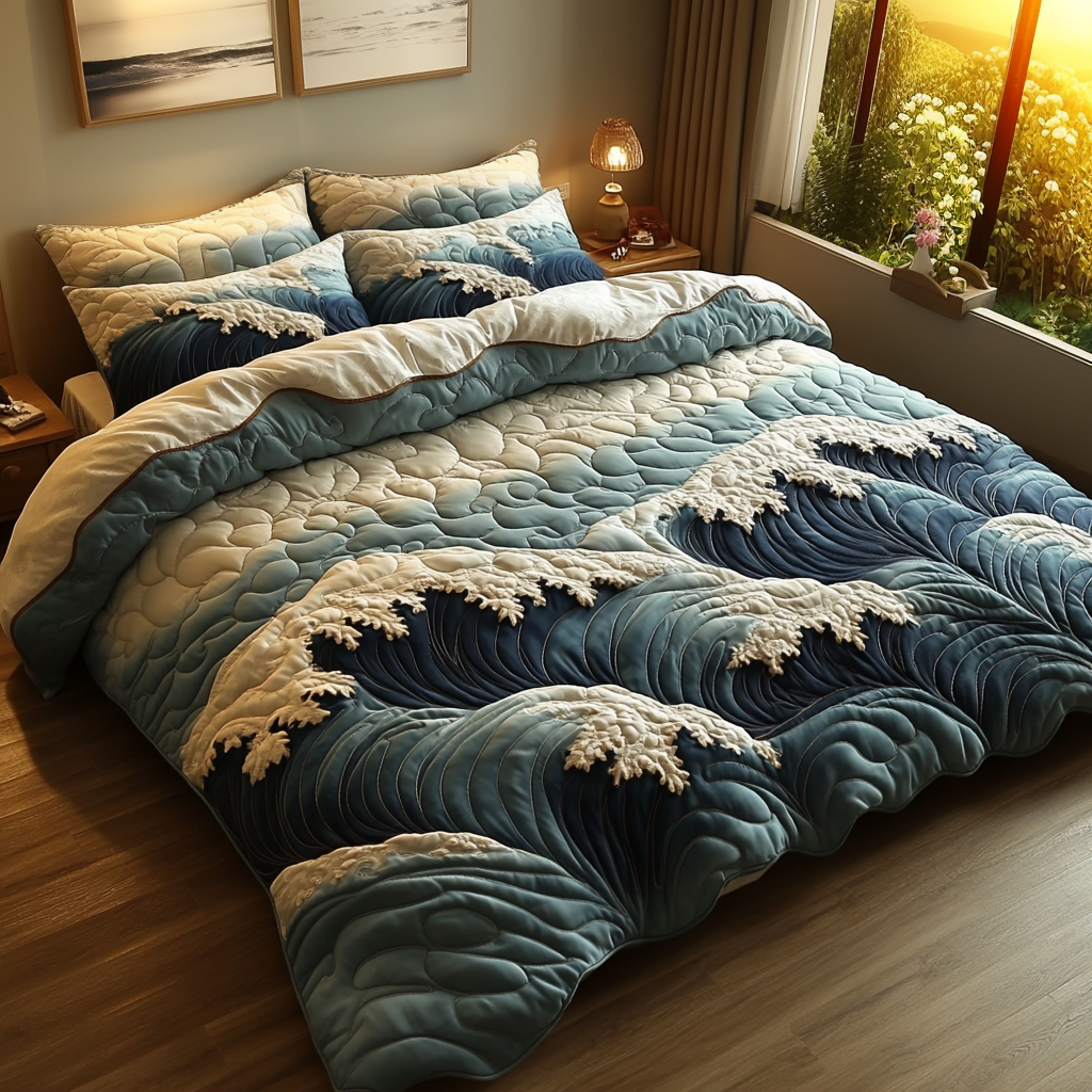 Ocean Whirl Quilted Bedding Set Duvet Cover Bed Sheet Set Beach Lover Gifts For Him Ocean Whirl Quilted Bedding Set Duvet Cover Bed Sheet Set Beach Lover Gifts For Him