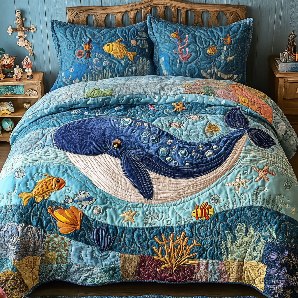 Ocean Whispers Quilted Bedding Set Duvet Cover Bed Sheet Set Whale Themed Gifts Ocean Whispers Quilted Bedding Set Duvet Cover Bed Sheet Set Whale Themed Gifts