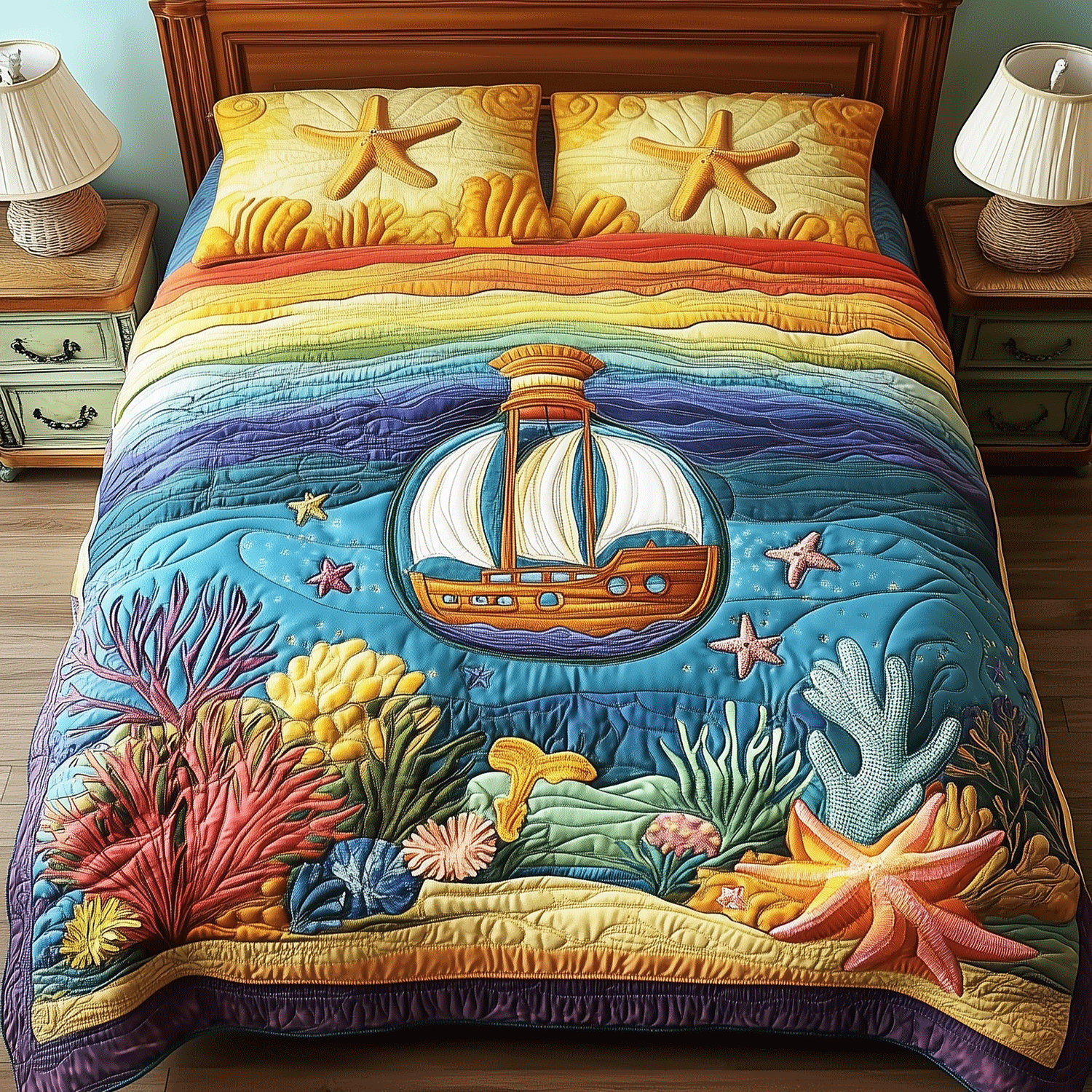 Ocean Wonders Quilted Bedding Set Duvet Cover Bedspread Unique Beach Gifts Ocean Wonders Quilted Bedding Set Duvet Cover Bedspread Unique Beach Gifts