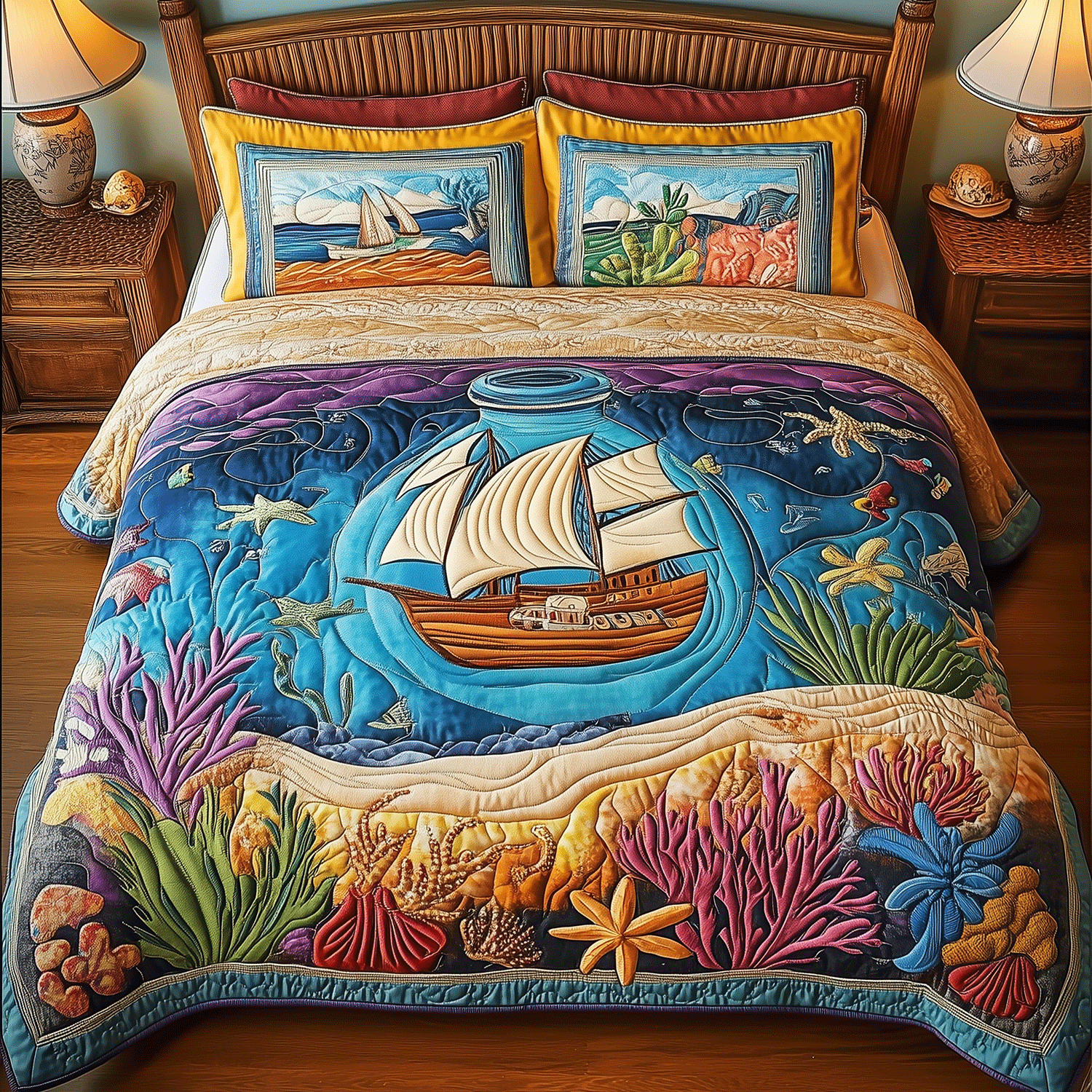 Oceanic Bliss Quilted Bedding Set Duvet Cover Bedspread Beach Trip Gift Ideas Oceanic Bliss Quilted Bedding Set Duvet Cover Bedspread Beach Trip Gift Ideas