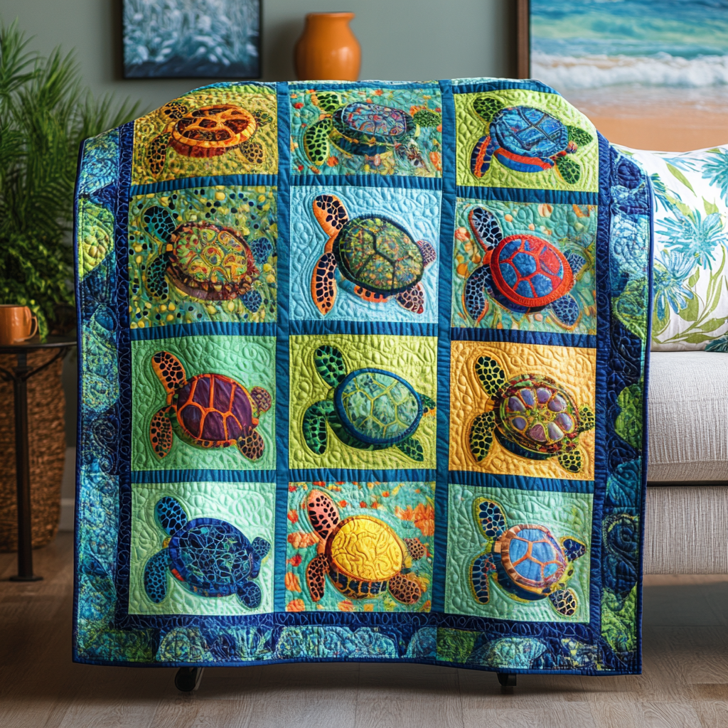 Oceanic Harmony Quilted Blanket Cute Colorful Blanket Sea Turtle Gifts For Adults Oceanic Harmony Quilted Blanket Cute Colorful Blanket Sea Turtle Gifts For Adults
