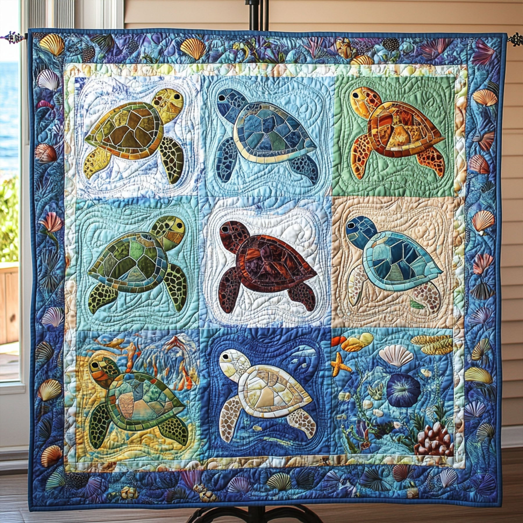 Oceanic Wonders Quilted Blanket Cute Colorful Blanket Christmas Gifts For People Who Loves Sea Turtle