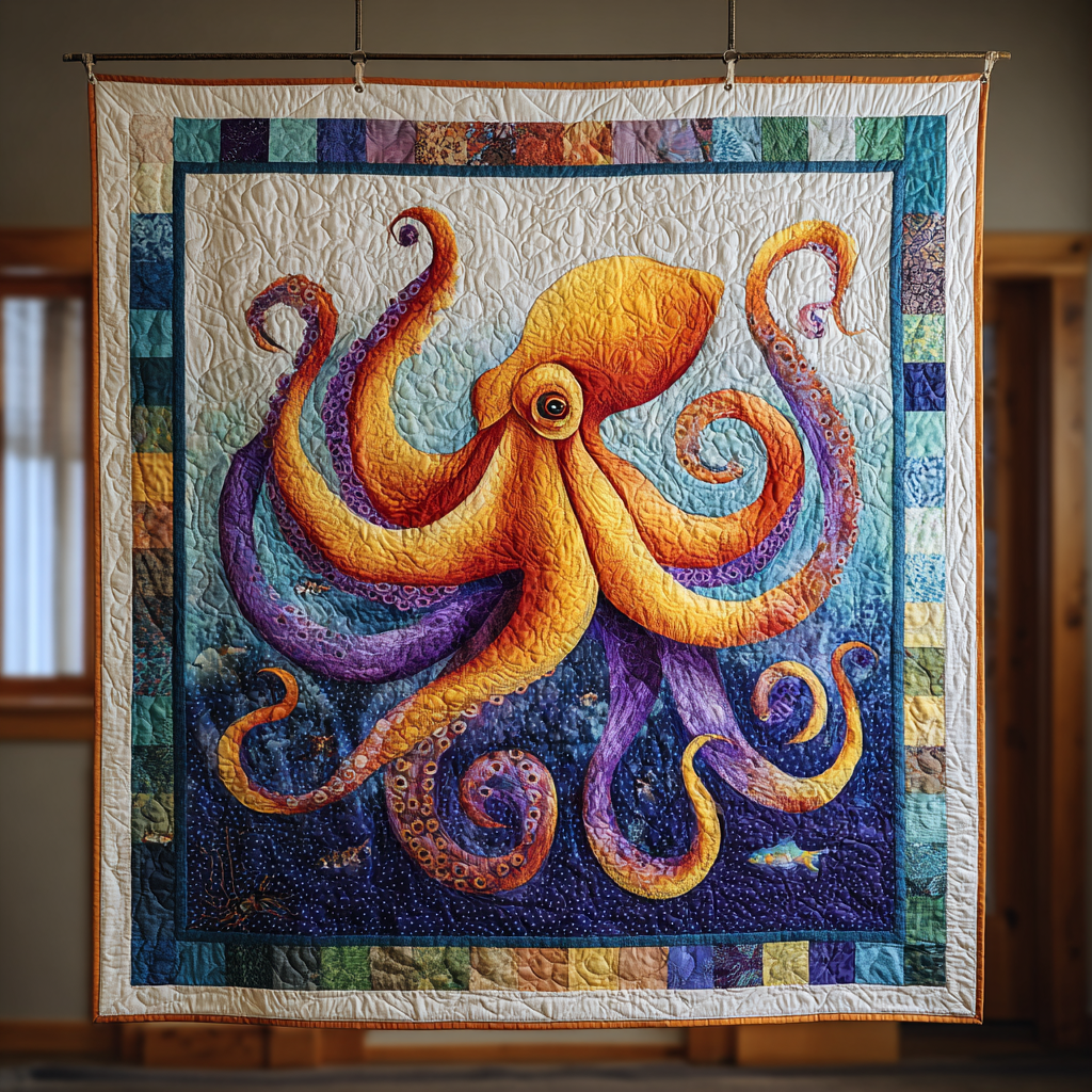 Octopus Dream Quilted Blanket Cute Colorful Blanket Octopus Gifts For Men