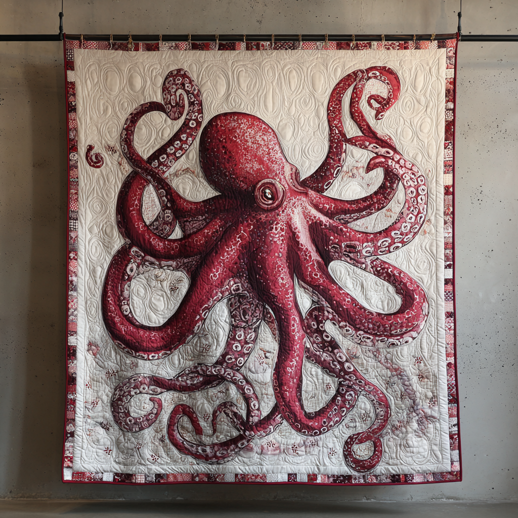 Octopus Escape Quilted Blanket Cute Colorful Blanket Octopus Lover Gifts For him Her Octopus Escape Quilted Blanket Cute Colorful Blanket Octopus Lover Gifts For him Her