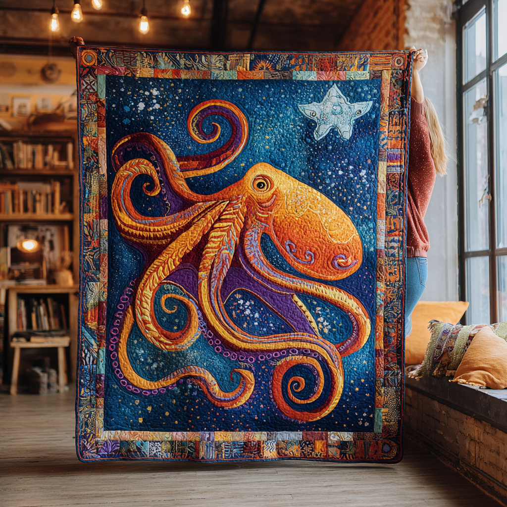 Octopus Harmony Quilted Blanket Cute Colorful Blanket Octopus Lover Gifts Octopus Harmony Quilted Blanket Cute Colorful Blanket Octopus Lover Gifts