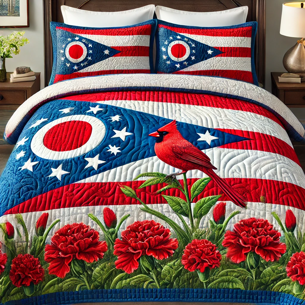Ohio Bloom Quilted Bedding Set Duvet Cover Bedspread Red Cardinal Gift Items Ohio Bloom Quilted Bedding Set Duvet Cover Bedspread Red Cardinal Gift Items
