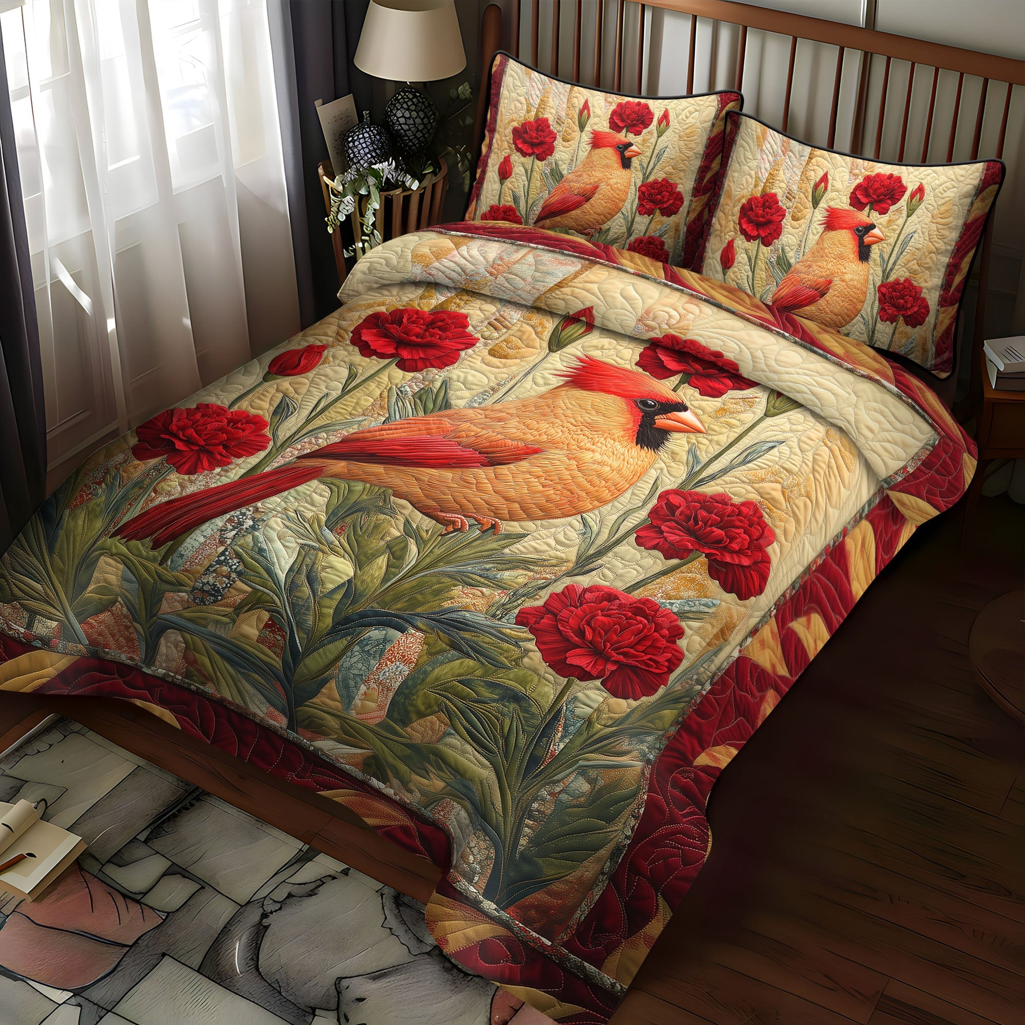 Ohio Carnation Garden Quilted Bedding Set Duvet Cover Bedspread Cardinal Bird Gifts Ohio Carnation Garden Quilted Bedding Set Duvet Cover Bedspread Cardinal Bird Gifts