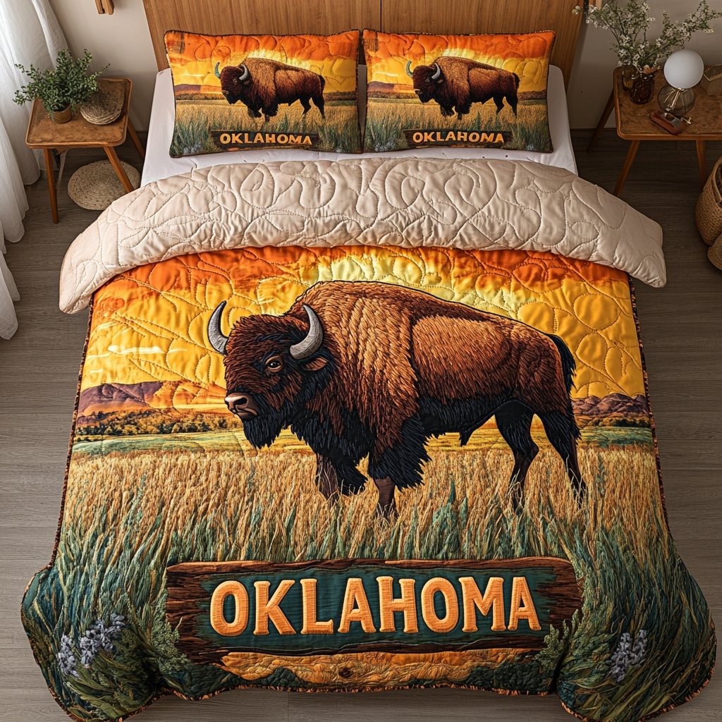Oklahoma Heritage Quilted Bedding Set Duvet Cover Bedspread Great Bison Themed Gifts