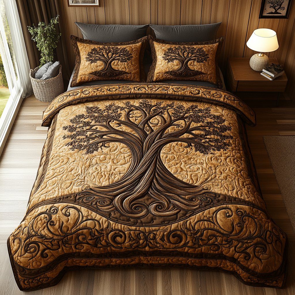 Old Tree Quilted Bedding Set Duvet Cover Bedspreads Family Christmas Presents