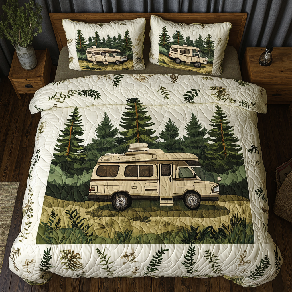 On the Road Quilted Bedding Set Duvet Cover Bedspread Camping Themed Gifts On the Road Quilted Bedding Set Duvet Cover Bedspread Camping Themed Gifts