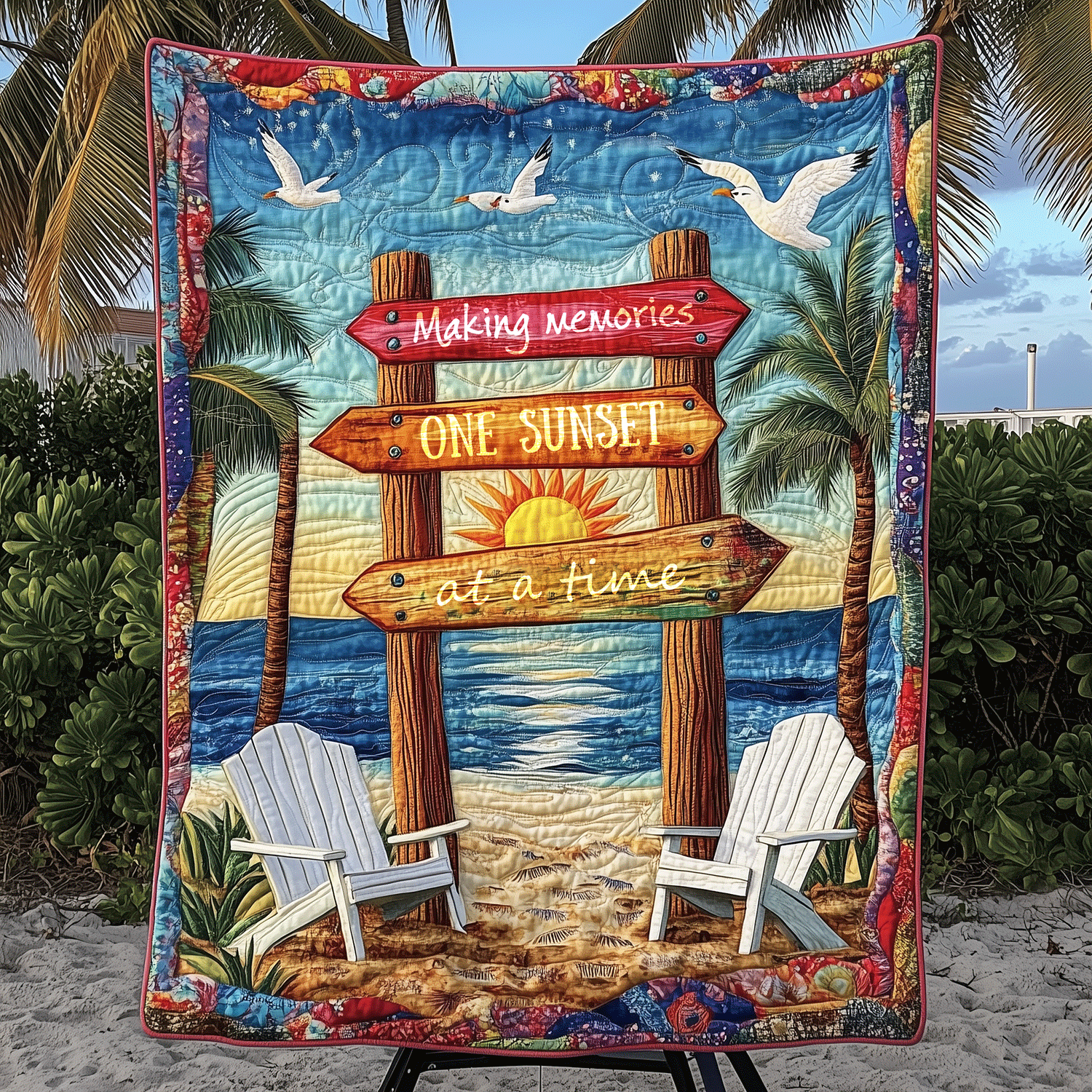 One Sunset At A Time Quilted Blanket Cute Throw Blanket Cool Beach Gifts One Sunset At A Time Quilted Blanket Cute Throw Blanket Cool Beach Gifts