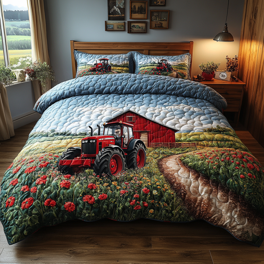 Open Fields Quilted Bedding Set Duvet Cover Bedspread Gift For Cattle Rancher