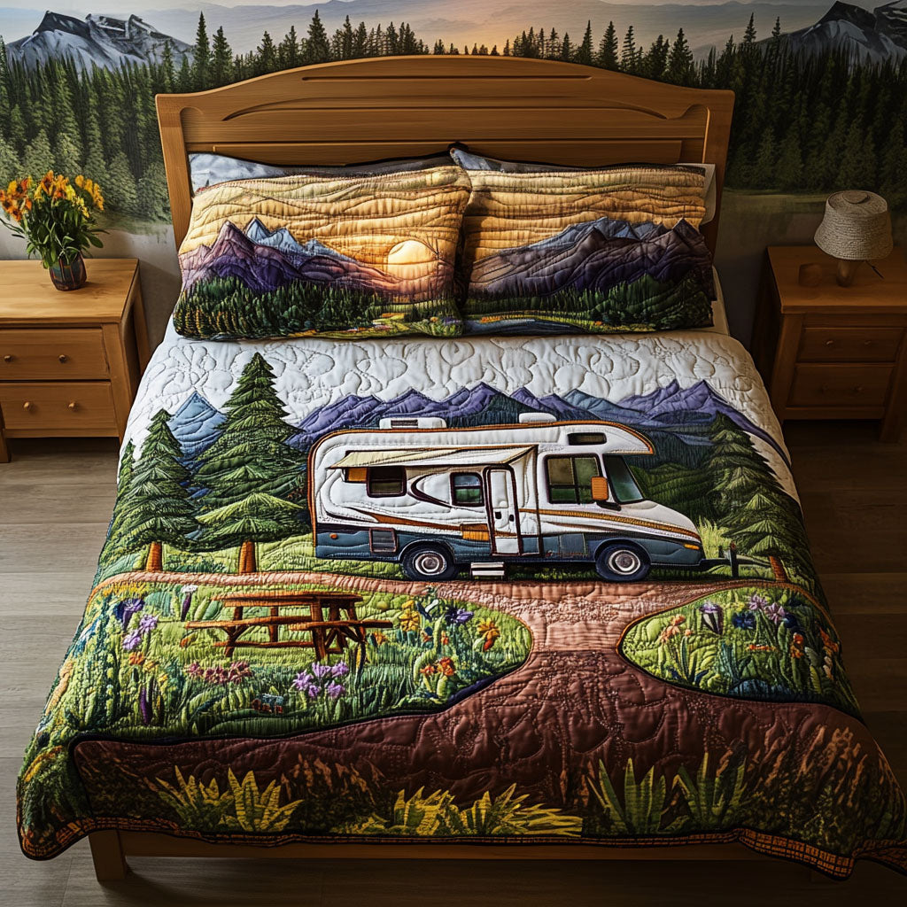Open Road Dream Quilted Bedding Set Duvet Cover Bedspread Gift For Campers