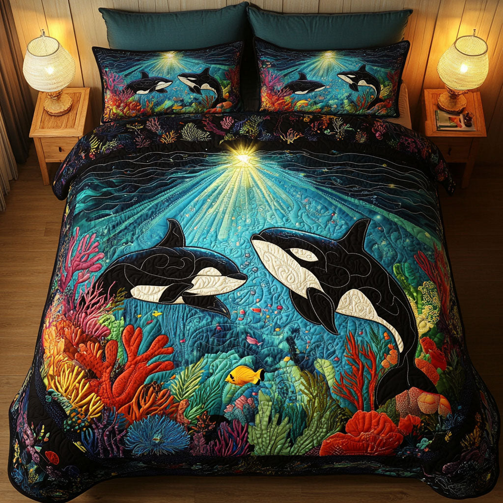Orca Horizon Quilted Bedding Set Duvet Cover Bedspreads Whale Themed Gifts