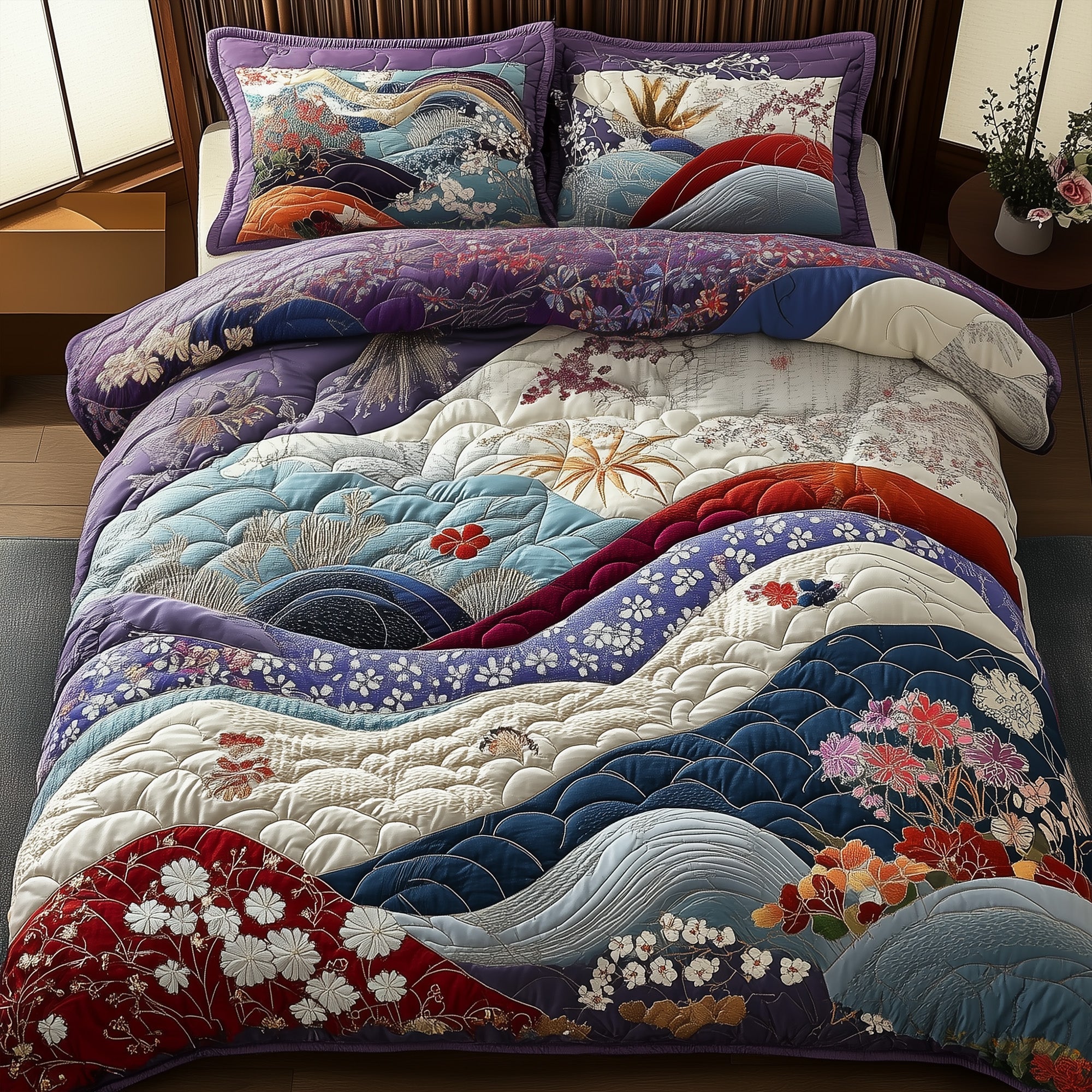 Origami Path Quilted Bedding Set Duvet Cover Bed Sheet Set Fuji Mountain Japanese Themed Gifts Origami Path Quilted Bedding Set Duvet Cover Bed Sheet Set Fuji Mountain Japanese Themed Gifts