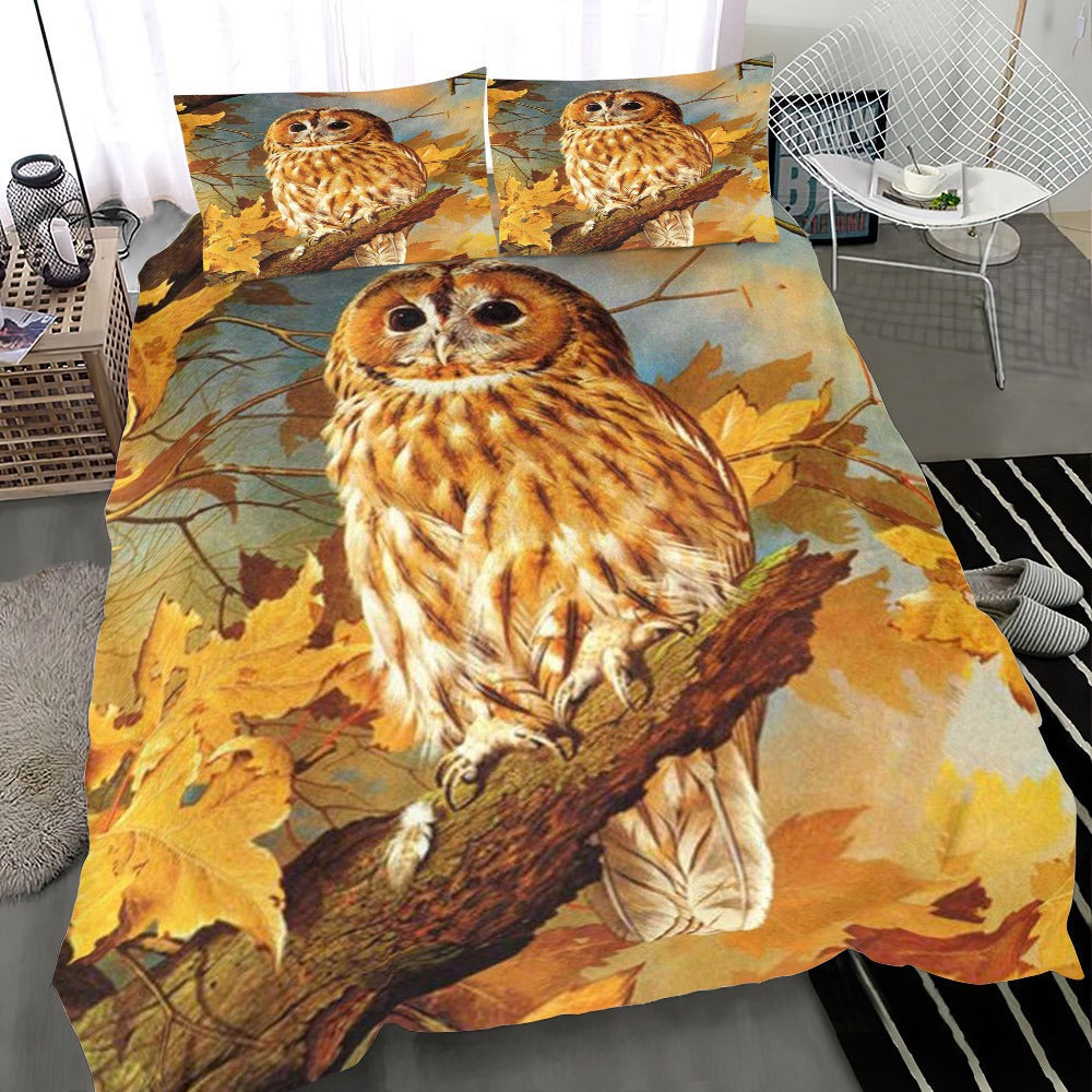 Owl Autumn Fall Leaves Bedding Set Print Themed Owl Gifts For Men Owl Autumn Fall Leaves Bedding Set Print Themed Owl Gifts For Men