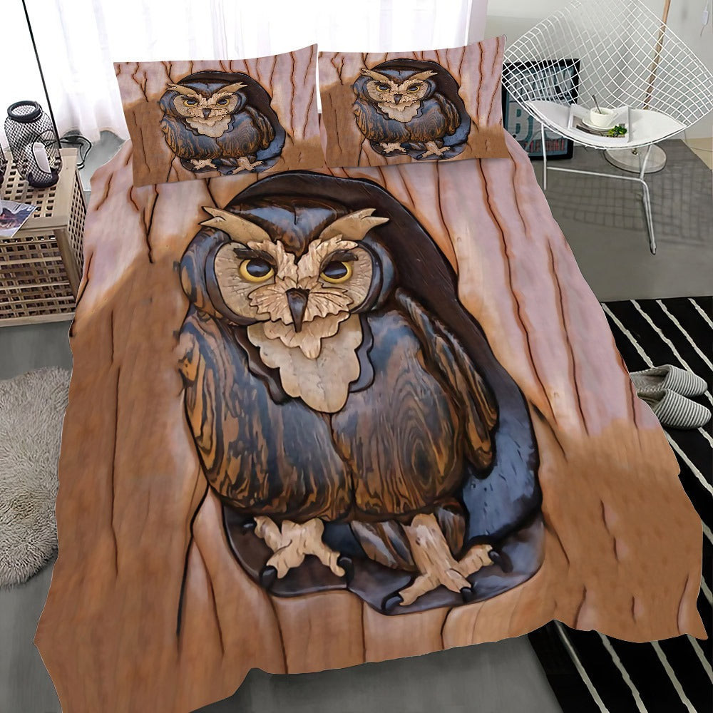 Owl Bedding Set Wood Art Print Owl Bed Sheet Set Duvet Cover Gifts For Adults Owl Bedding Set Wood Art Print Owl Bed Sheet Set Duvet Cover Gifts For Adults