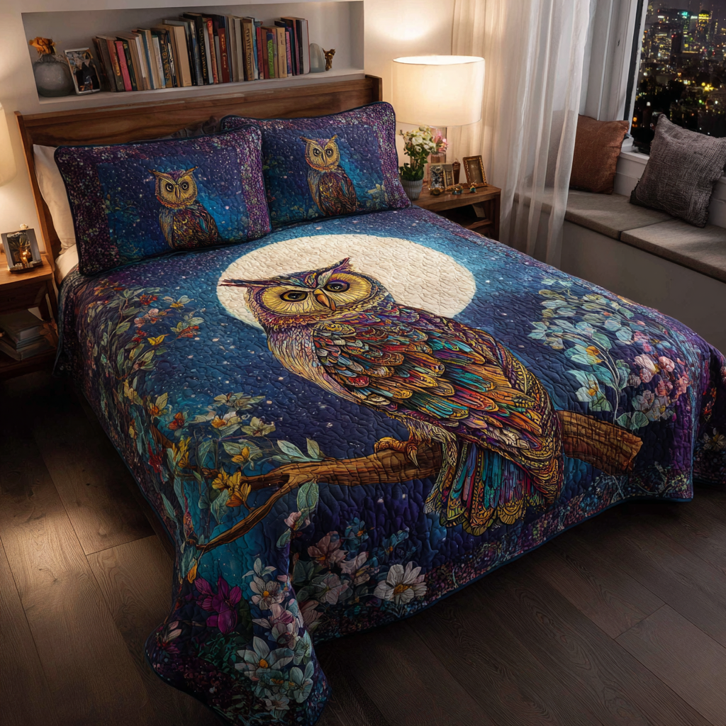Owl Dream Quilted Bedding Set Duvet Cover Bed Sheet Set Owl Christmas Presents Owl Dream Quilted Bedding Set Duvet Cover Bed Sheet Set Owl Christmas Presents