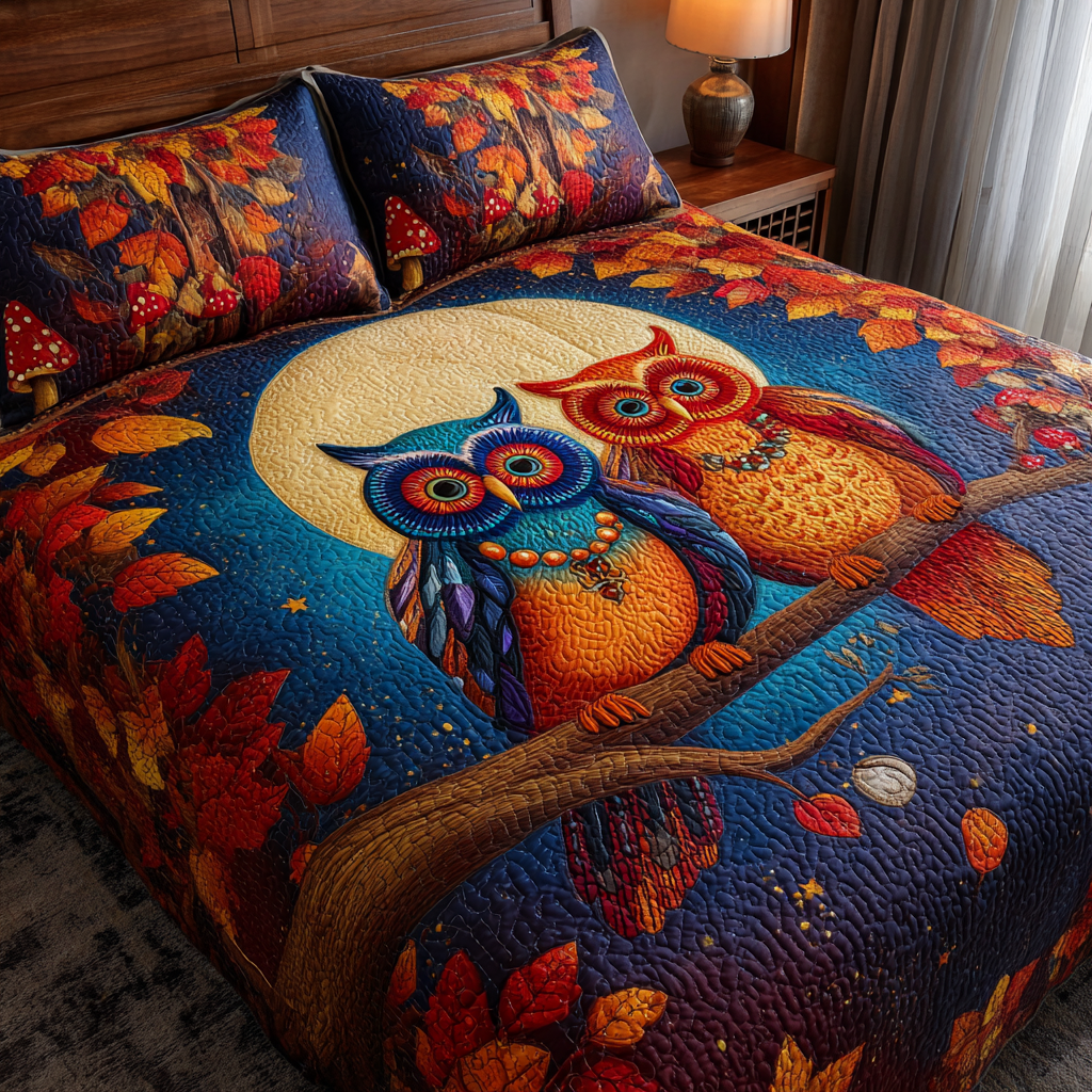 Owl Flight Quilted Bedding Set Duvet Cover Bed Sheet Set Gifts With Owls On Them