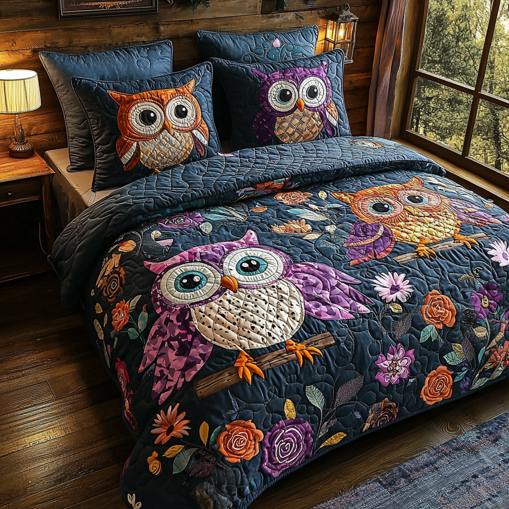 Owl Garden Quilted Bedding Set Duvet Cover Merch Owl Gifts For Woman Owl Garden Quilted Bedding Set Duvet Cover Merch Owl Gifts For Woman