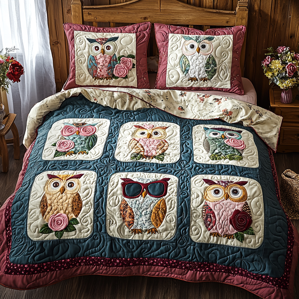 Owl in Style Quilted Bedding Set Duvet Cover Merch Owl Gifts For Dad Owl in Style Quilted Bedding Set Duvet Cover Merch Owl Gifts For Dad