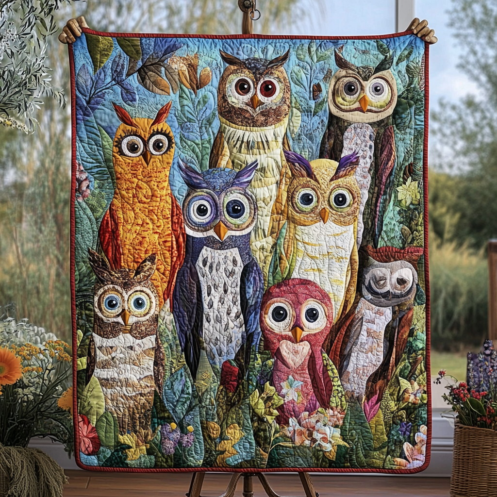 Owl Nest Quilted Blanket Cute Colorful Blanket Owl Gifts For Adults Owl Nest Quilted Blanket Cute Colorful Blanket Owl Gifts For Adults