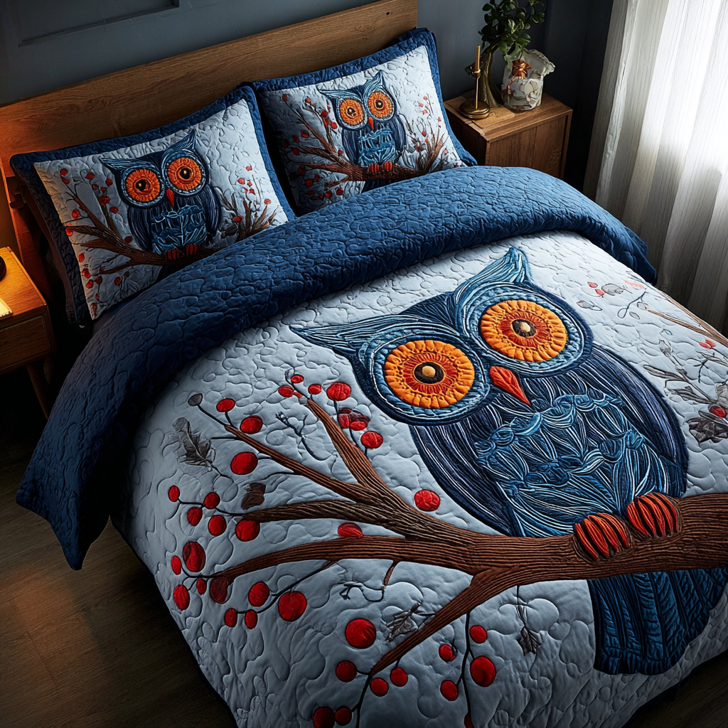 Owl Night Quilted Bedding Set Duvet Cover Bed Sheet Set Owl Gifts For Men Owl Night Quilted Bedding Set Duvet Cover Bed Sheet Set Owl Gifts For Men