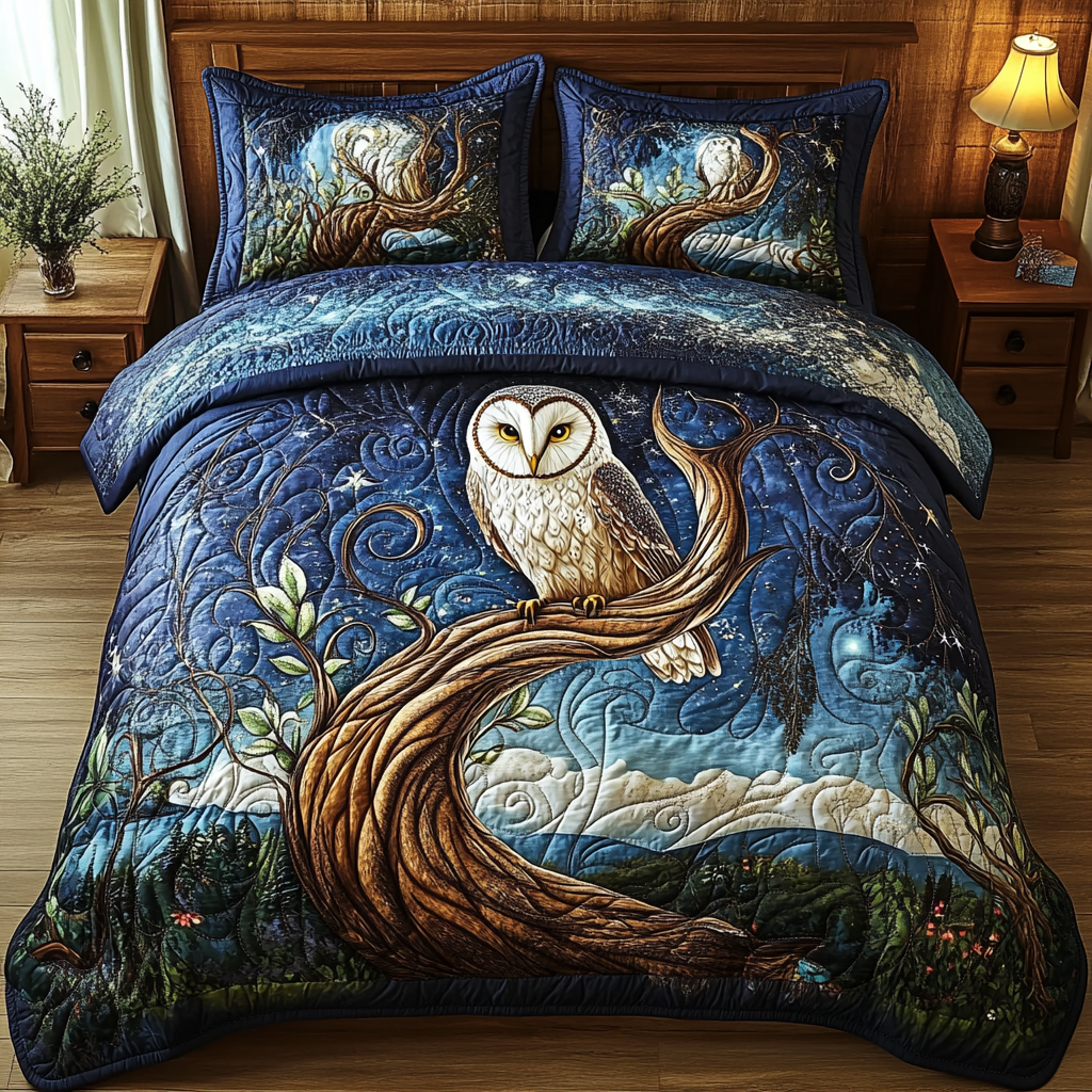 Owl Nocturne Quilted Bedding Set Duvet Cover Merch Owl Theme Gifts