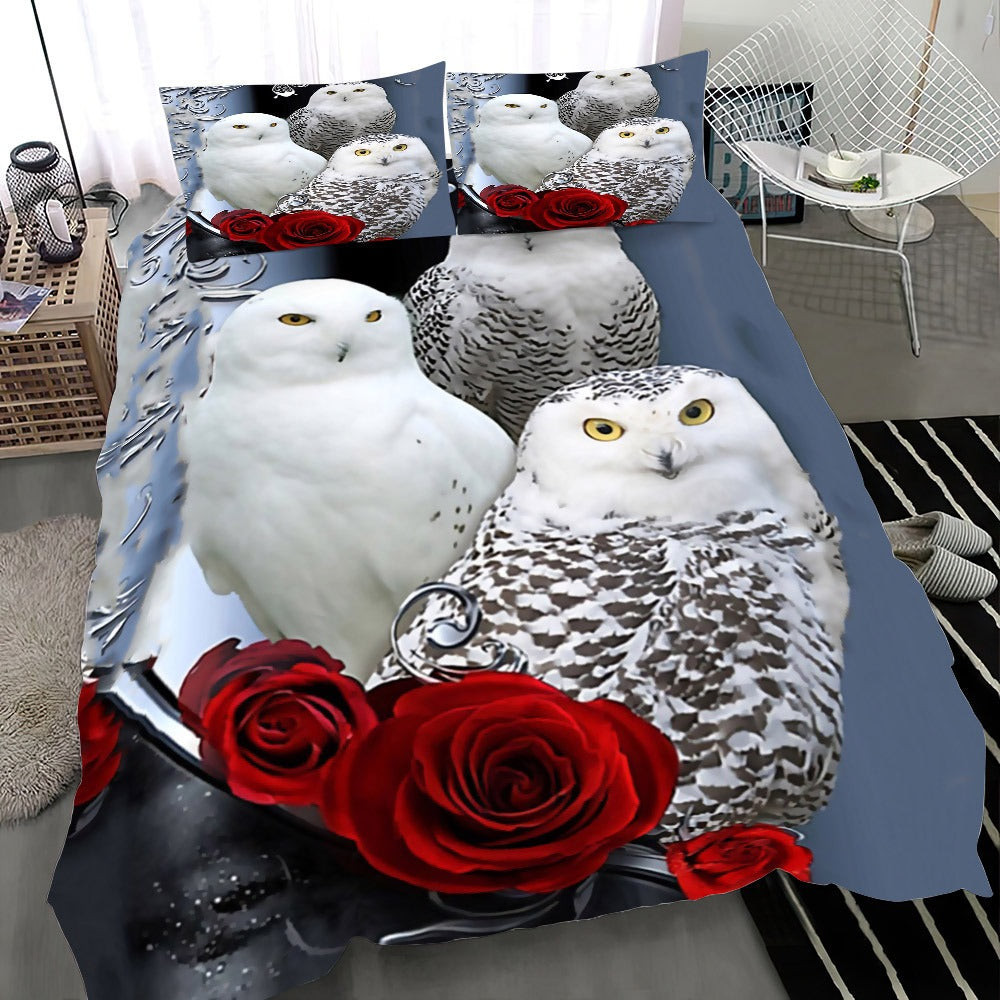 Owl Red Roses Bedding Set Owl Duvet Cover Bed Sheets Set Merchandise Gift Ideas Owl Red Roses Bedding Set Owl Duvet Cover Bed Sheets Set Merchandise Gift Ideas