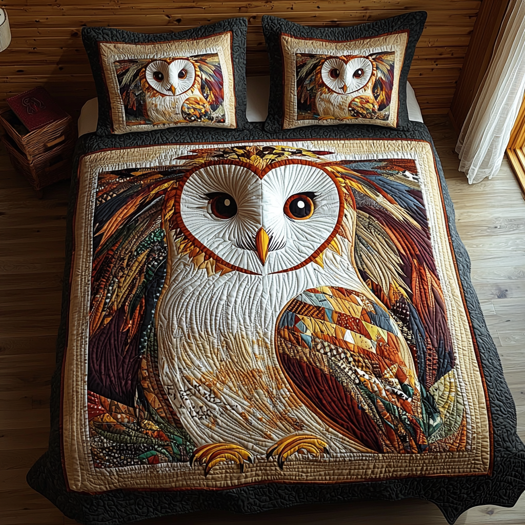 Owl Staring Quilted Bedding Set Duvet Cover Merch Owl Gifts For Women