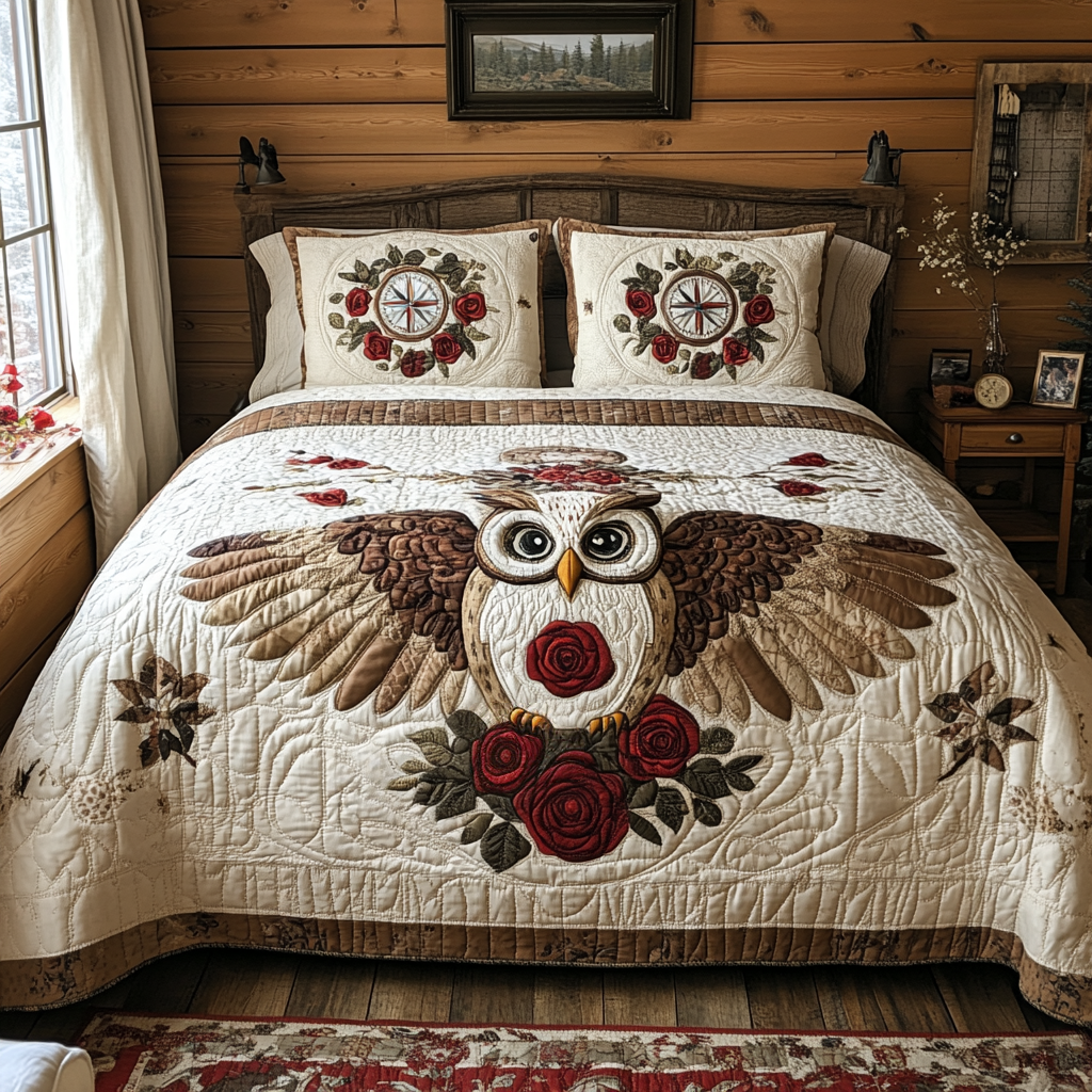 Owl Vintage Charm Quilted Bedding Set Duvet Cover Merch Owl Merchandise Items Owl Vintage Charm Quilted Bedding Set Duvet Cover Merch Owl Merchandise Items
