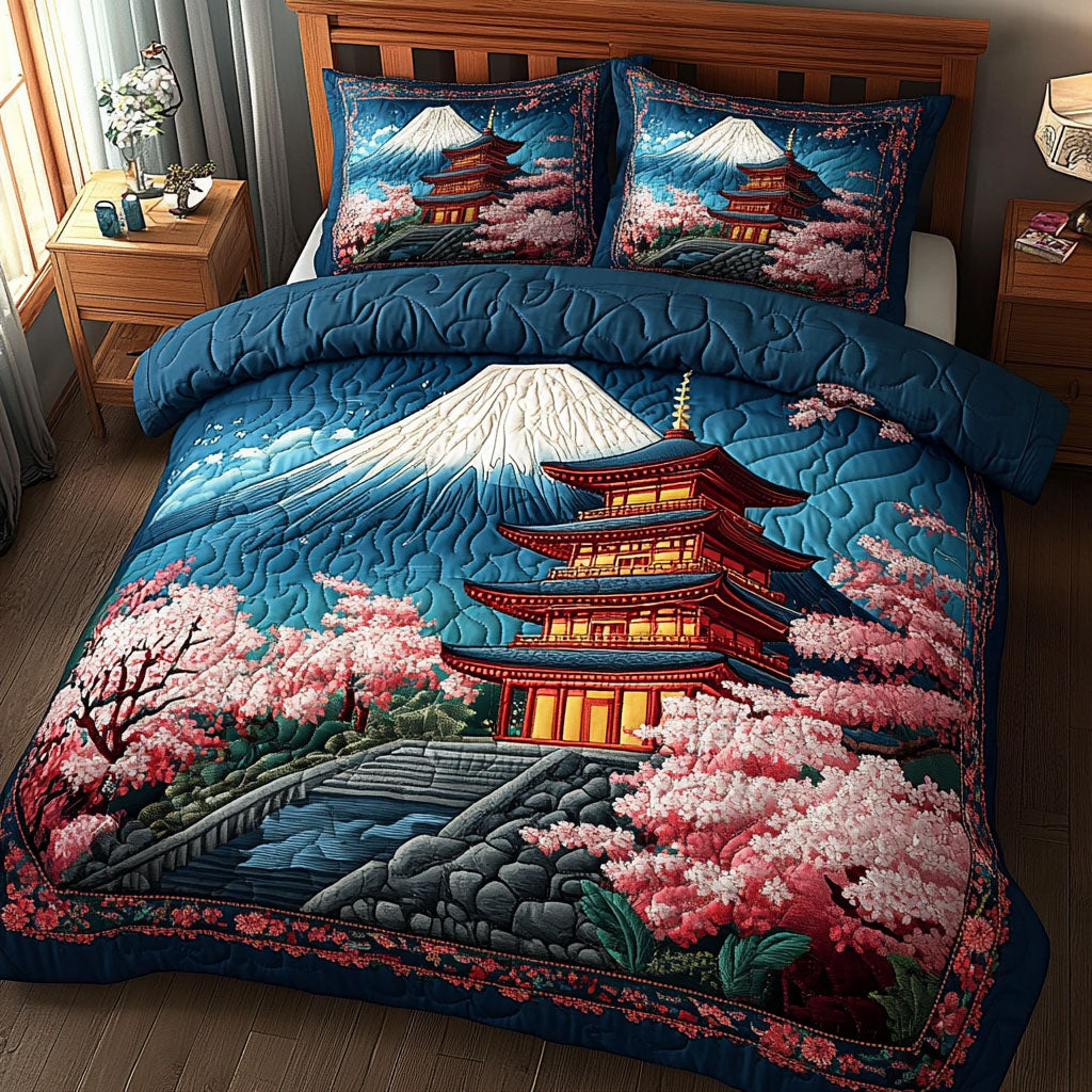 Pagoda Blossoms Quilted Bedding Set Duvet Cover Bed Sheet Set Fuji Mountain Japanese Gifts Pagoda Blossoms Quilted Bedding Set Duvet Cover Bed Sheet Set Fuji Mountain Japanese Gifts