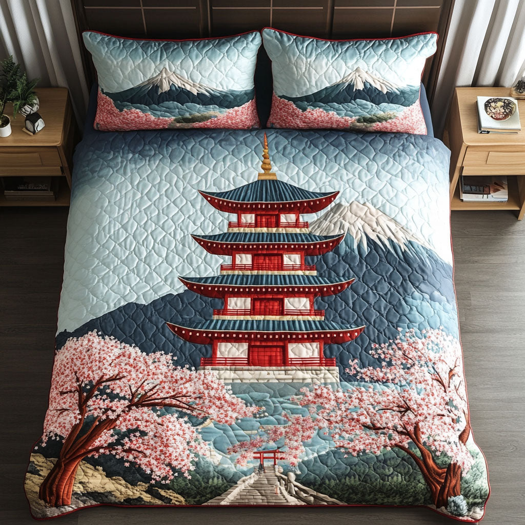 Pagoda Pathway Quilted Bedding Set Duvet Cover Bed Sheet Set Fuji Mountain Japanese Gifts Pagoda Pathway Quilted Bedding Set Duvet Cover Bed Sheet Set Fuji Mountain Japanese Gifts