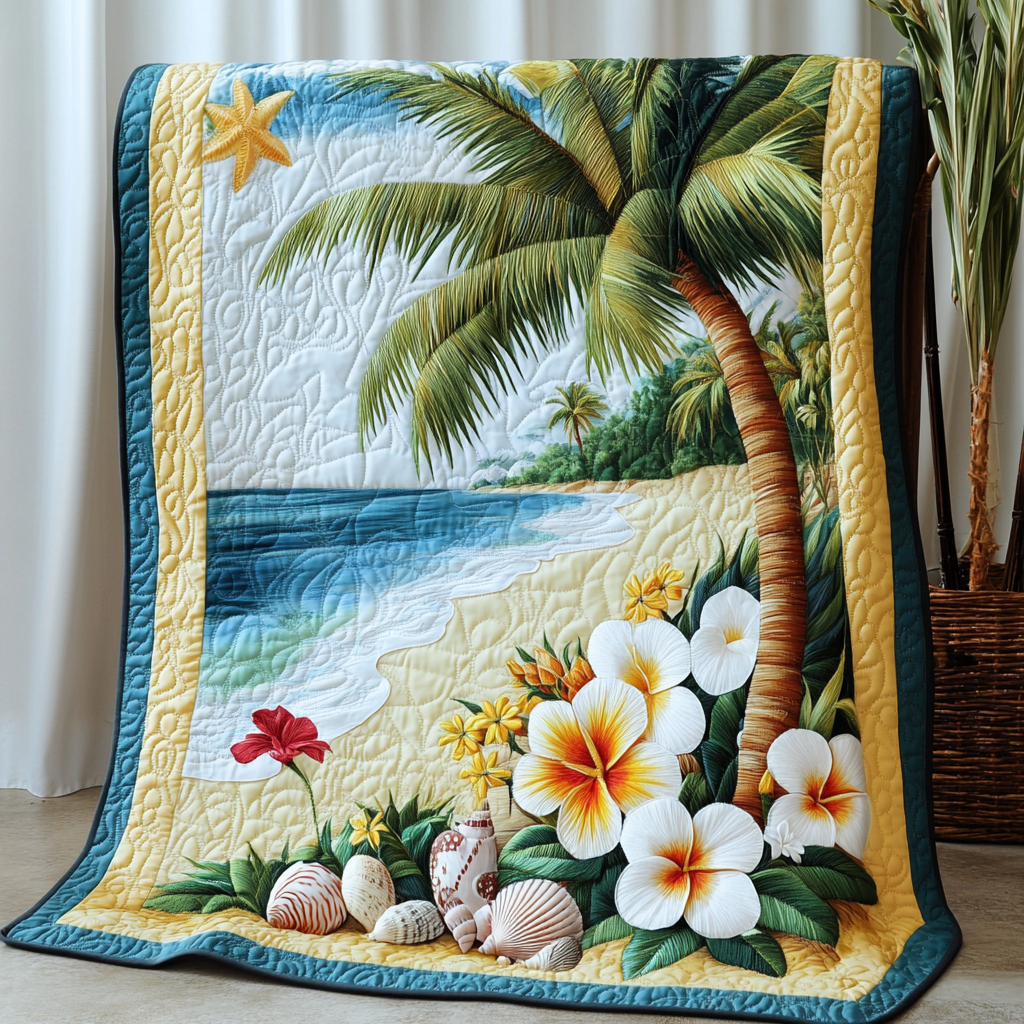 Palm Blossom Quilted Blanket Cute Colorful Blanket Blanket Ocean Palm Blossom Quilted Blanket Cute Colorful Blanket Blanket Ocean