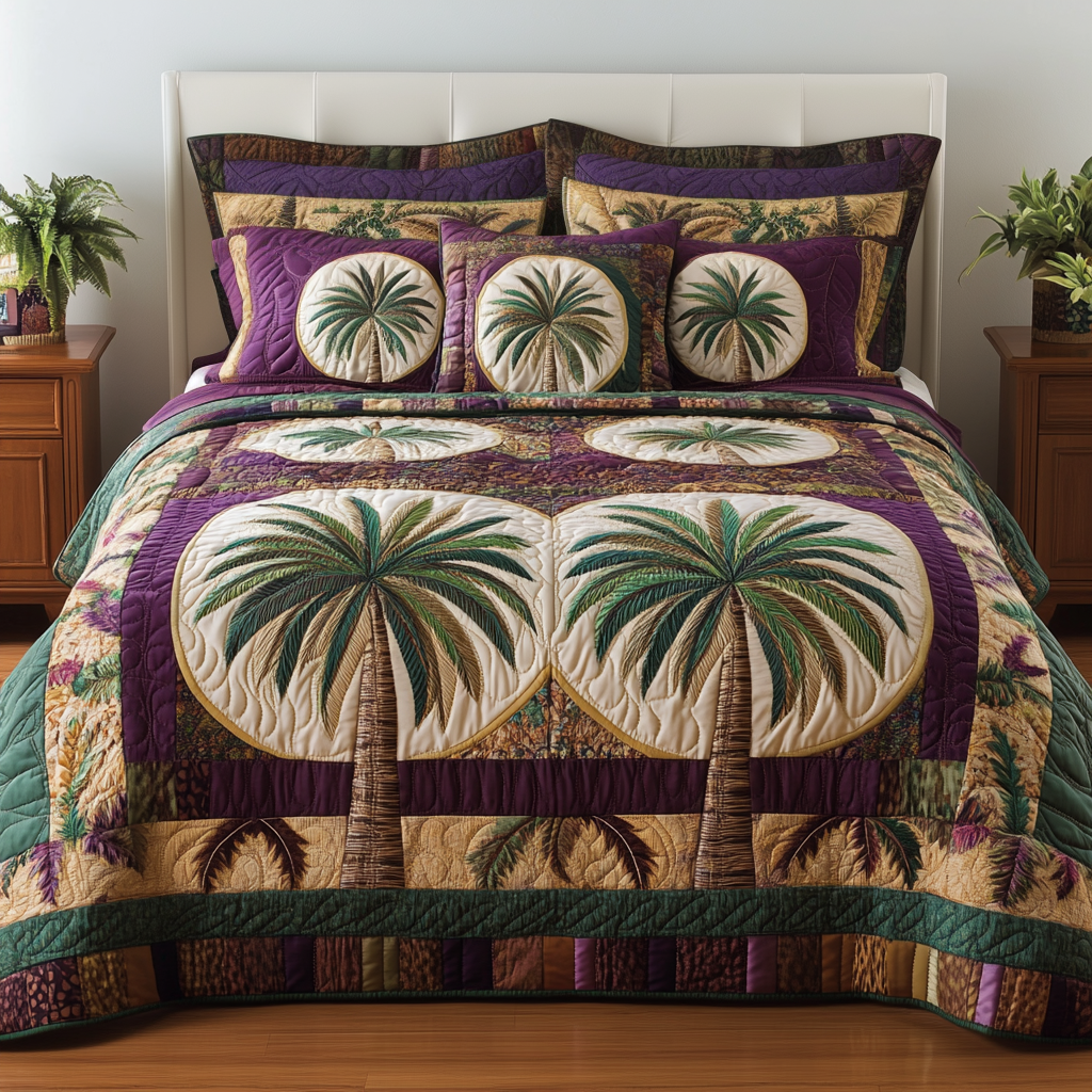 Palm Escape Quilted Bedding Set Duvet Cover Bed Sheet Set Beach Gifts For Women Palm Escape Quilted Bedding Set Duvet Cover Bed Sheet Set Beach Gifts For Women