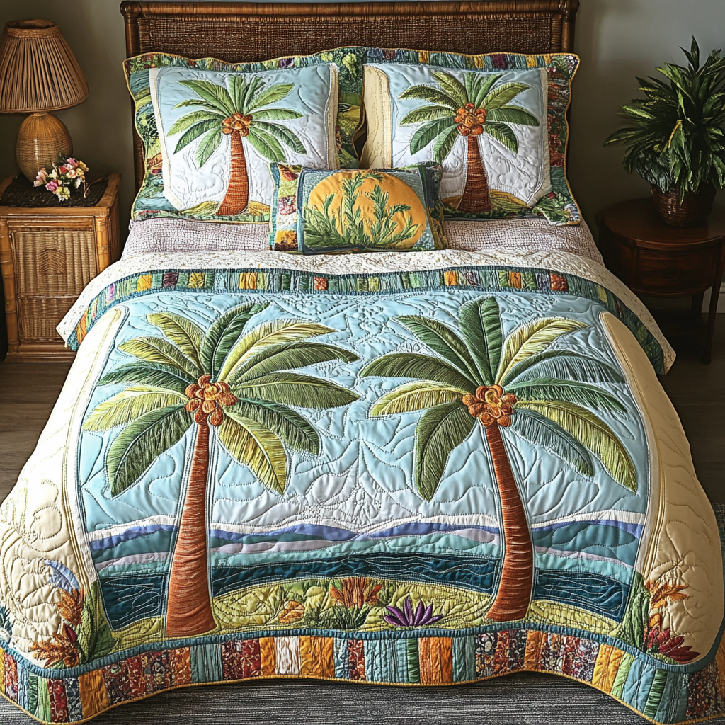 Palm Haven Quilted Bedding Set Duvet Cover Bed Sheet Set Best Gifts For Beach Lovers Palm Haven Quilted Bedding Set Duvet Cover Bed Sheet Set Best Gifts For Beach Lovers