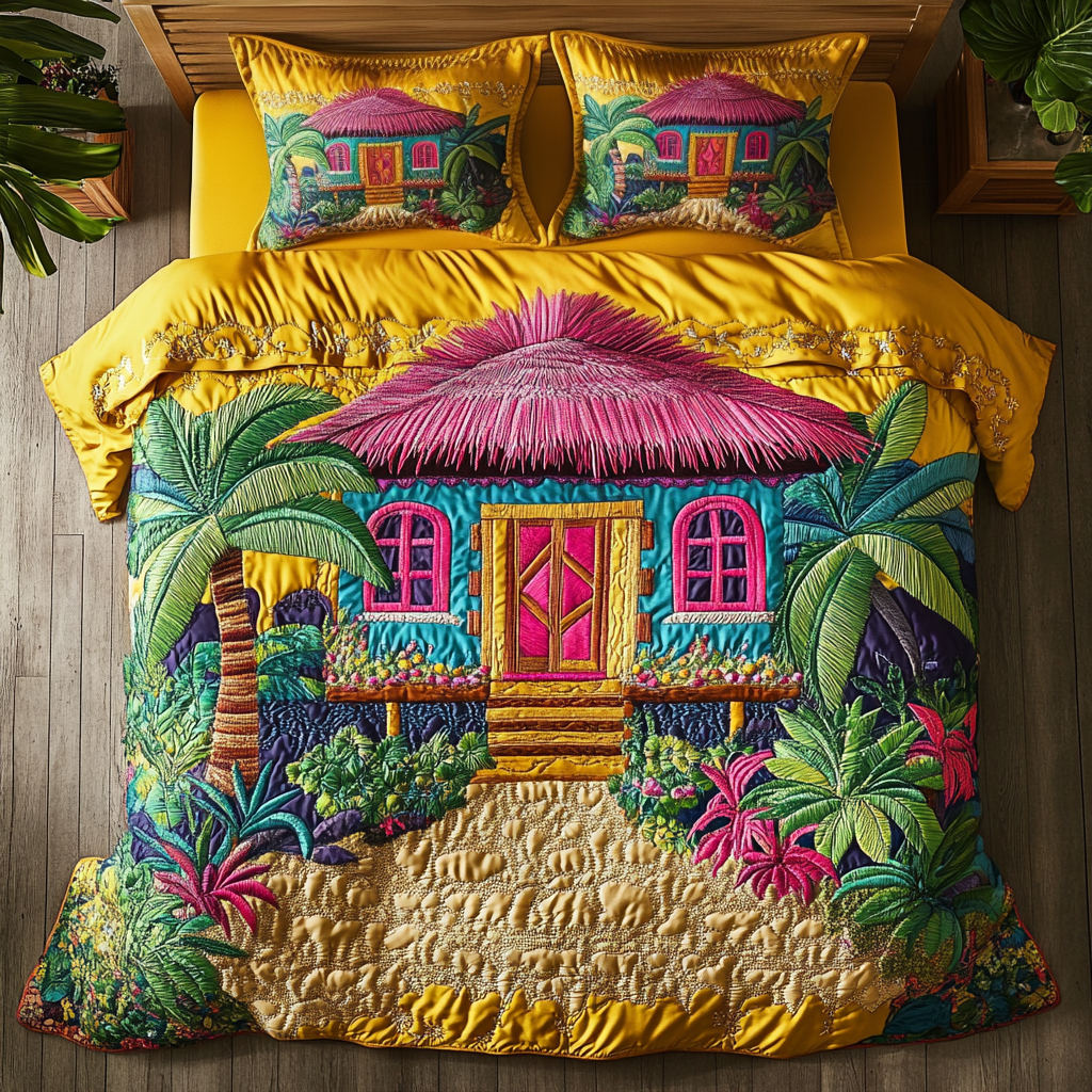 Palm Paradise Quilted Bedding Set Duvet Cover Bed Sheet Set Birthday Gifts For Beach Lovers Palm Paradise Quilted Bedding Set Duvet Cover Bed Sheet Set Birthday Gifts For Beach Lovers