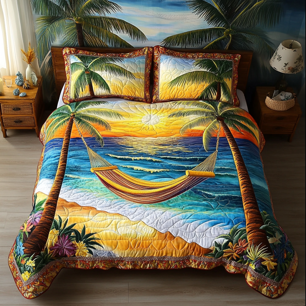 Paradise Sunrise Quilted Bedding Set Duvet Cover Bed Sheet Set Mother'S Day Gifts For Beach Lovers Paradise Sunrise Quilted Bedding Set Duvet Cover Bed Sheet Set Mother'S Day Gifts For Beach Lovers