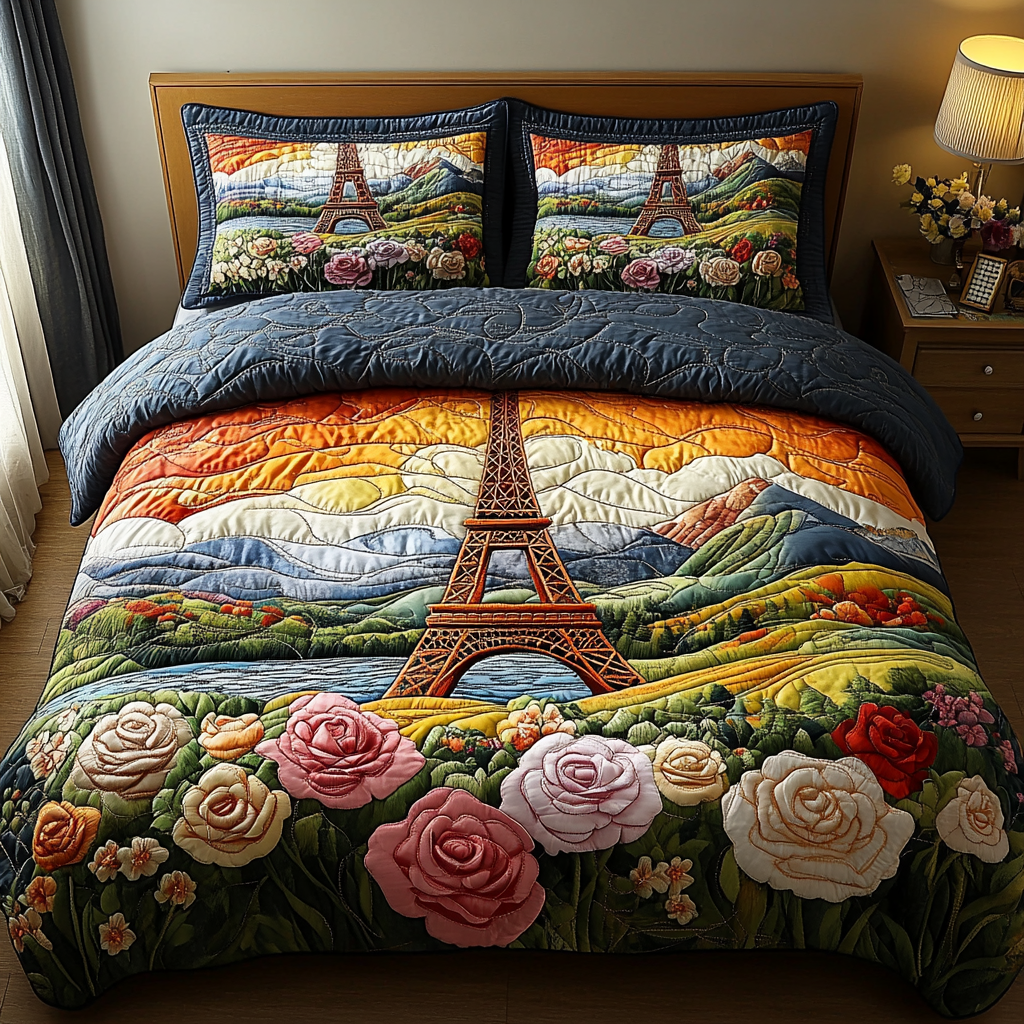 Paris Glow Quilted Bedding Set Duvet Cover Bedspread Gifts For Paris Lovers Paris Glow Quilted Bedding Set Duvet Cover Bedspread Gifts For Paris Lovers