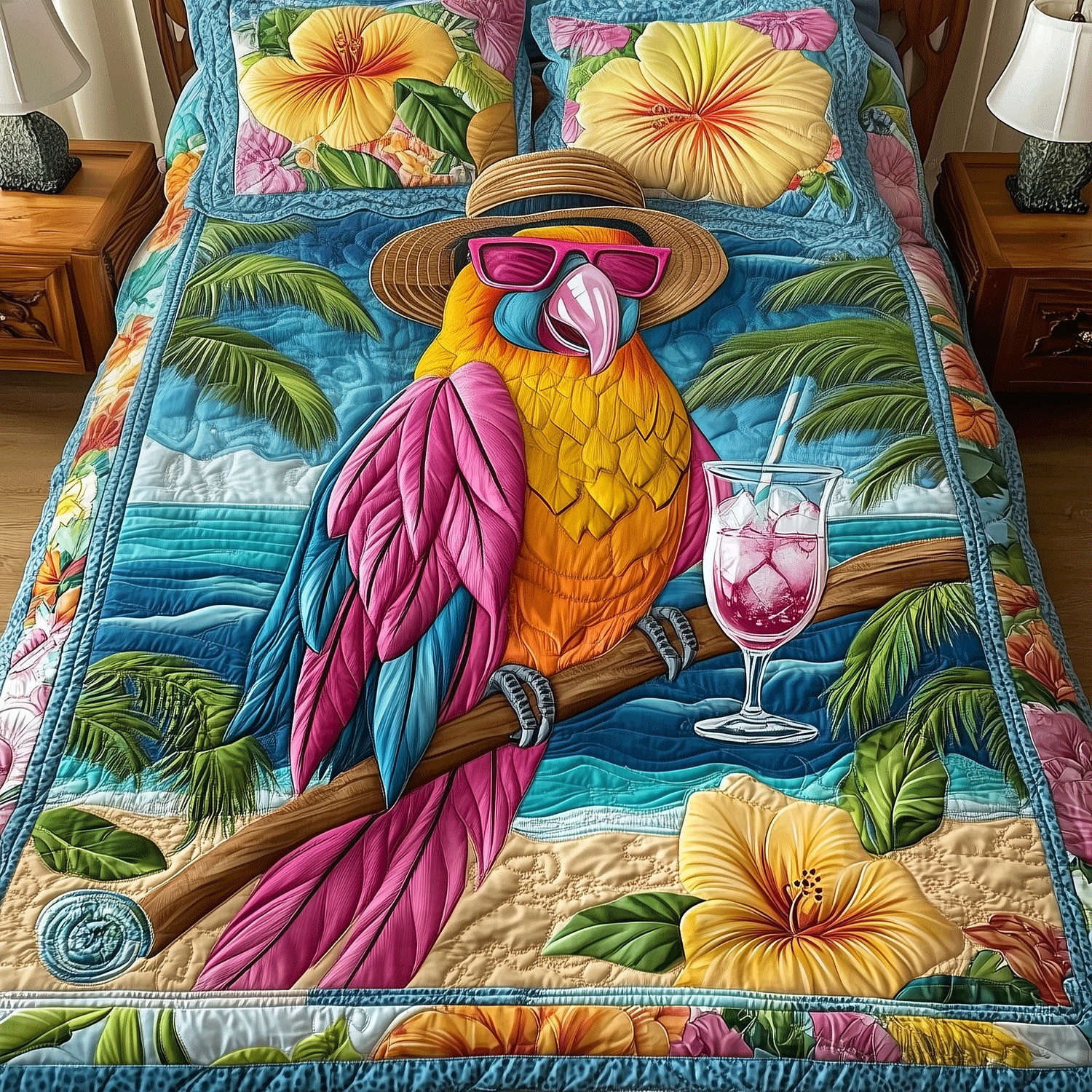 Parrot Party Quilted Bedding Set Duvet Cover Bedspread Gifts For Marine Life Lovers Parrot Party Quilted Bedding Set Duvet Cover Bedspread Gifts For Marine Life Lovers