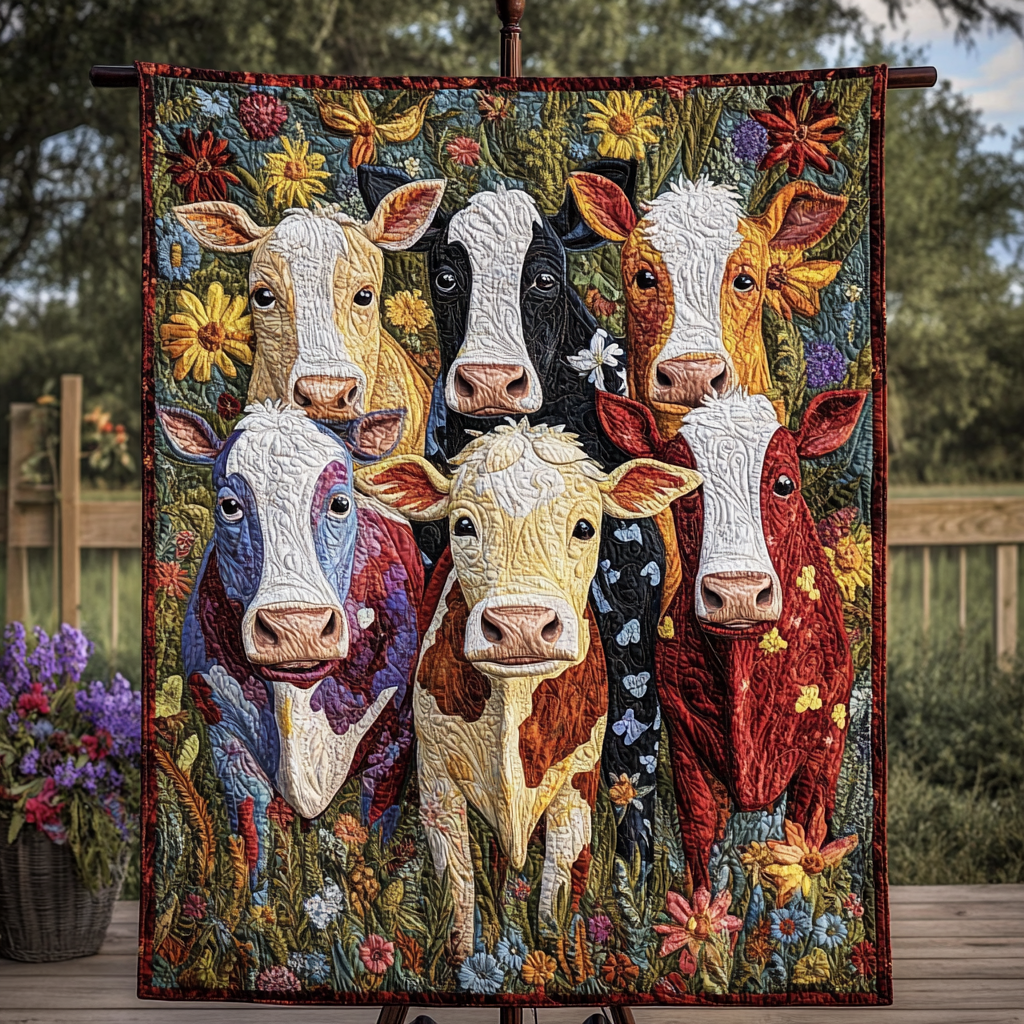 Pasture Beauty Quilted Blanket Cute Colorful Blanket Cow Christmas Gift Pasture Beauty Quilted Blanket Cute Colorful Blanket Cow Christmas Gift