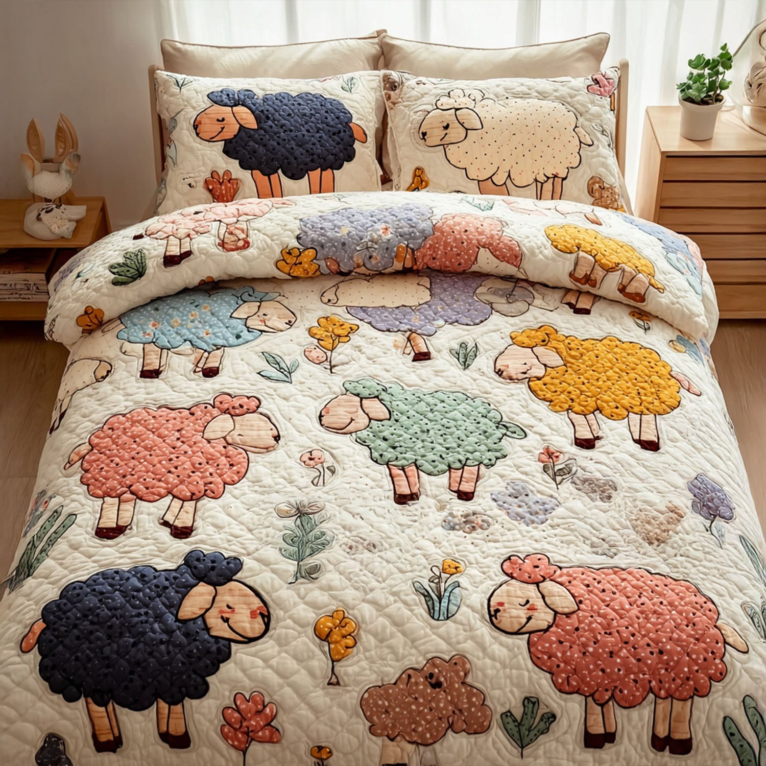 Pasture Dream Quilted Bedding Set Duvet Cover Bed Sheet Set Presents For Sheep Farmers Pasture Dream Quilted Bedding Set Duvet Cover Bed Sheet Set Presents For Sheep Farmers