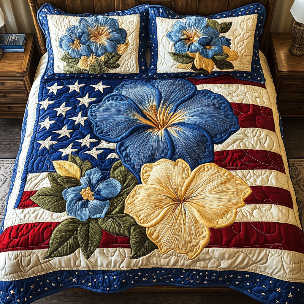 Patch Petals Quilted Bedding Set Duvet Cover Bedspread Texas Gifts To Ship