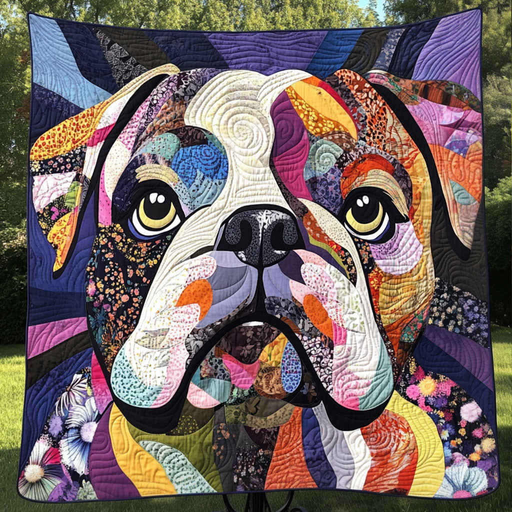 Patchwork Bulldog Art Quilted Blanket Cute Colorful Blanket Bulldog Owner Gifts Christmas Patchwork Bulldog Art Quilted Blanket Cute Colorful Blanket Bulldog Owner Gifts Christmas