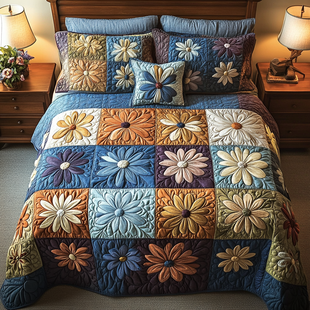 Patchwork Charm Quilted Bedding Set Duvet Cover Bedspreads Flower Daisy Presents Gifts Patchwork Charm Quilted Bedding Set Duvet Cover Bedspreads Flower Daisy Presents Gifts