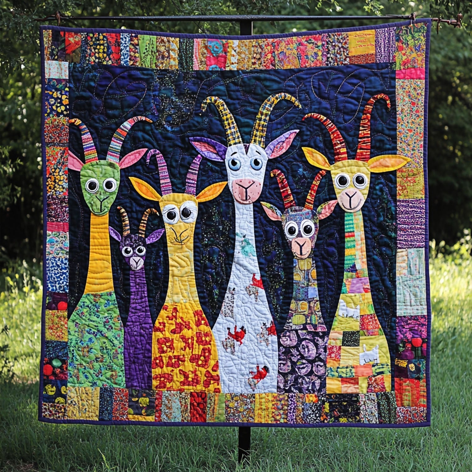 Patchwork Goat Quilted Blanket Cute Colorful Blanket Presents For Goat Lovers Patchwork Goat Quilted Blanket Cute Colorful Blanket Presents For Goat Lovers