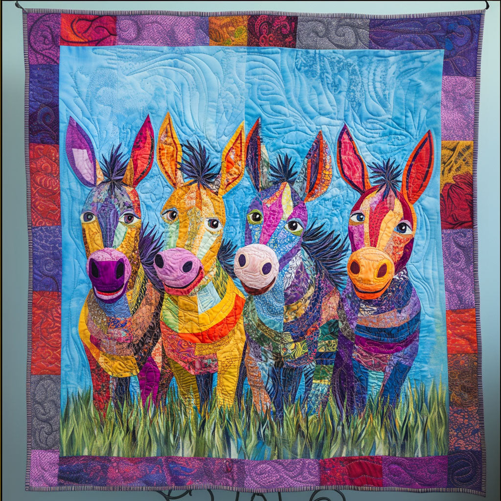 Patchwork Herd Quilted Blanket Cute Colorful Blanket Unique Donkey Gifts Patchwork Herd Quilted Blanket Cute Colorful Blanket Unique Donkey Gifts
