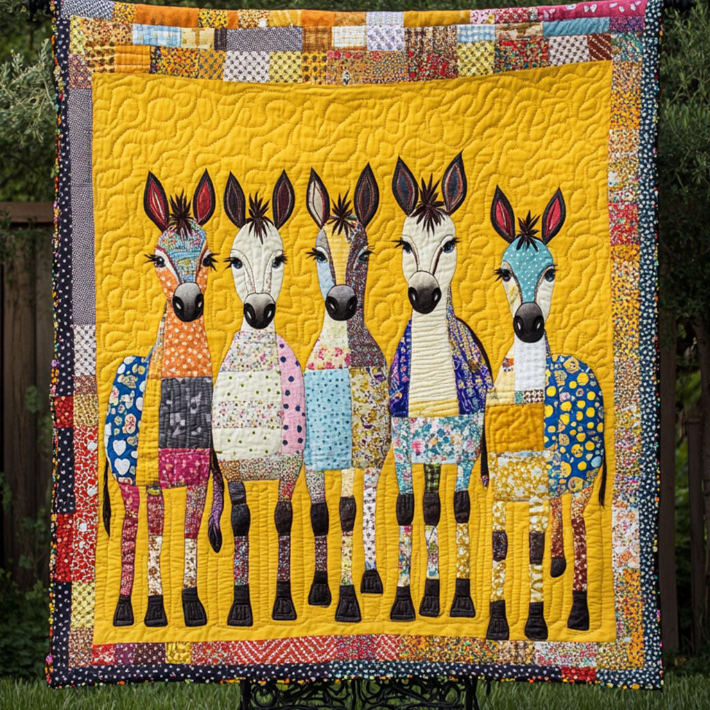 Patchwork Parade Quilted Blanket Cute Colorful Blanket Gifts For Donkey Owners Patchwork Parade Quilted Blanket Cute Colorful Blanket Gifts For Donkey Owners